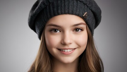 Girl wear winter cap, Smiling face