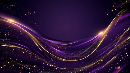 Abstract elegant dark purple background with golden lighting effect sparkle. Luxury template design. Generative Ai