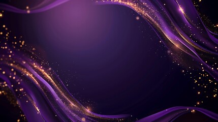 Abstract elegant dark purple background with golden lighting effect sparkle. Luxury template design. Generative Ai - obrazy, fototapety, plakaty