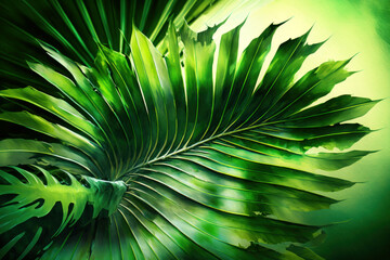 Fototapeta premium tunning palm leaf in mesmerizing green hues. Perfect for a tranquil backdrop.
