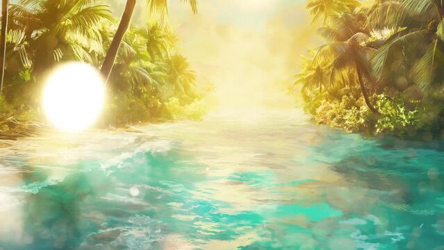 art tropical beach water background. nature background illustration in a beach. seamless looping overlay 4k virtual video animation background 