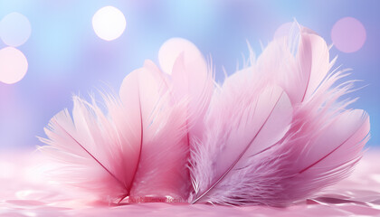 pastel colored feathers with sparkles close-up. background for design with delicate feathers.