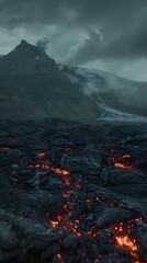 Fototapeta premium Icelandic landscape with lava eruption