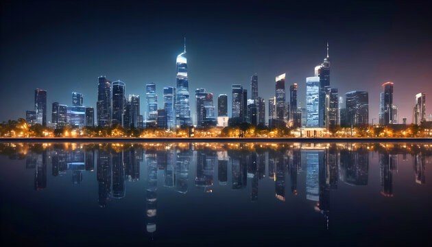 An elegant city skyline with smart buildings powered by AI algorithms