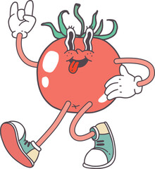 Groovy cartoon retro tomato character 