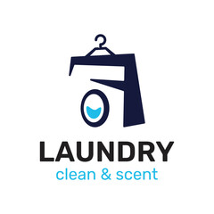 modern and minimalist laundry logo, washing machine logo combination with clothes hanger, for clothes washing