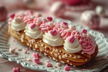 Eclair dessert with cute little hearts