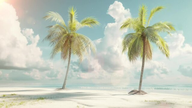 nature background with beach and sunny bright day. palms on empty idyllic tropical sand beach. beach with palm trees. seamless looping overlay 4k virtual video animation background 