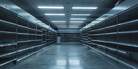 Liminal space at public store, empty, frightening. Generative AI.