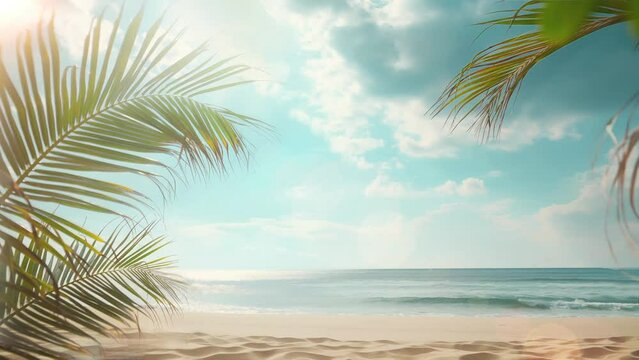 tropical beach with bright sun. summer background with frame nature of tropical. seamless looping overlay 4k virtual video animation background 