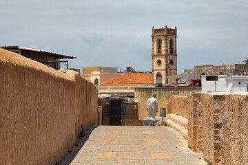 View of the historic walls of the fortress of El Jadida (Mazagan). The fortified city, built by the...