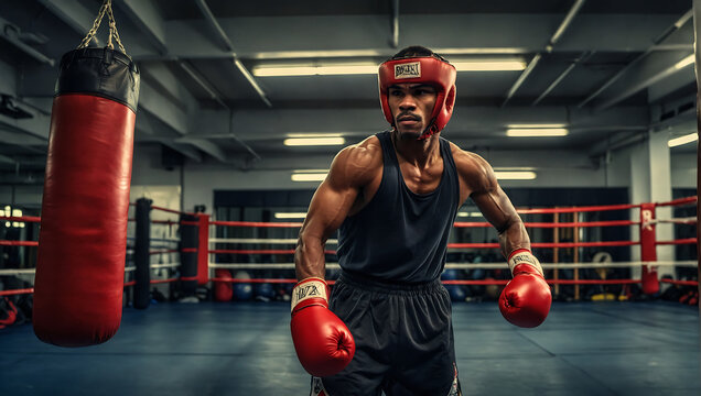 Bokser Wyczekujący na Treningu w Sali Bokserskiej