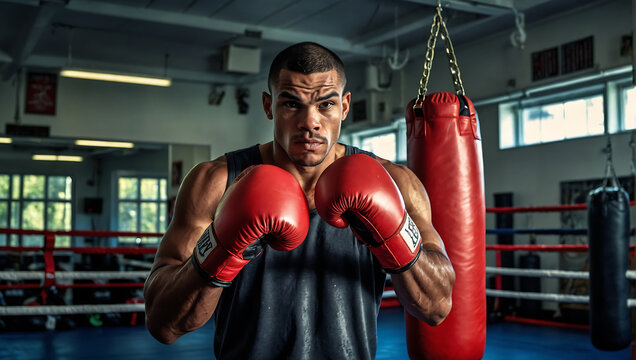Bokser Wyczekujący na Treningu w Sali Bokserskiej