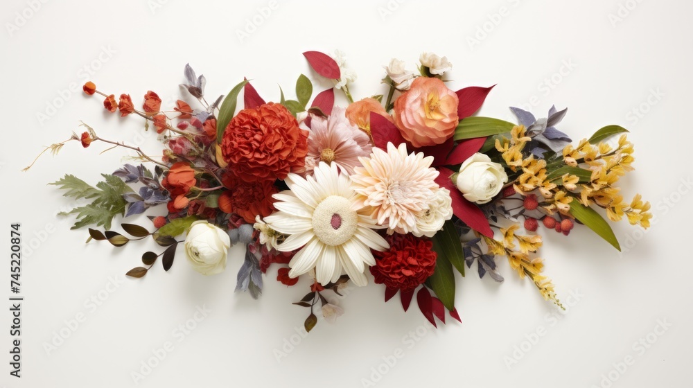Poster generative ai a carefully arranged bouquet showcasing a mix of exotic and traditional flowers on a c