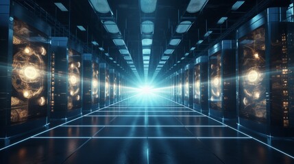 Generative AI A conceptual visualization of a render farm operating around the clock, showcasing its efficiency and capacity to handle demanding rendering tasks.