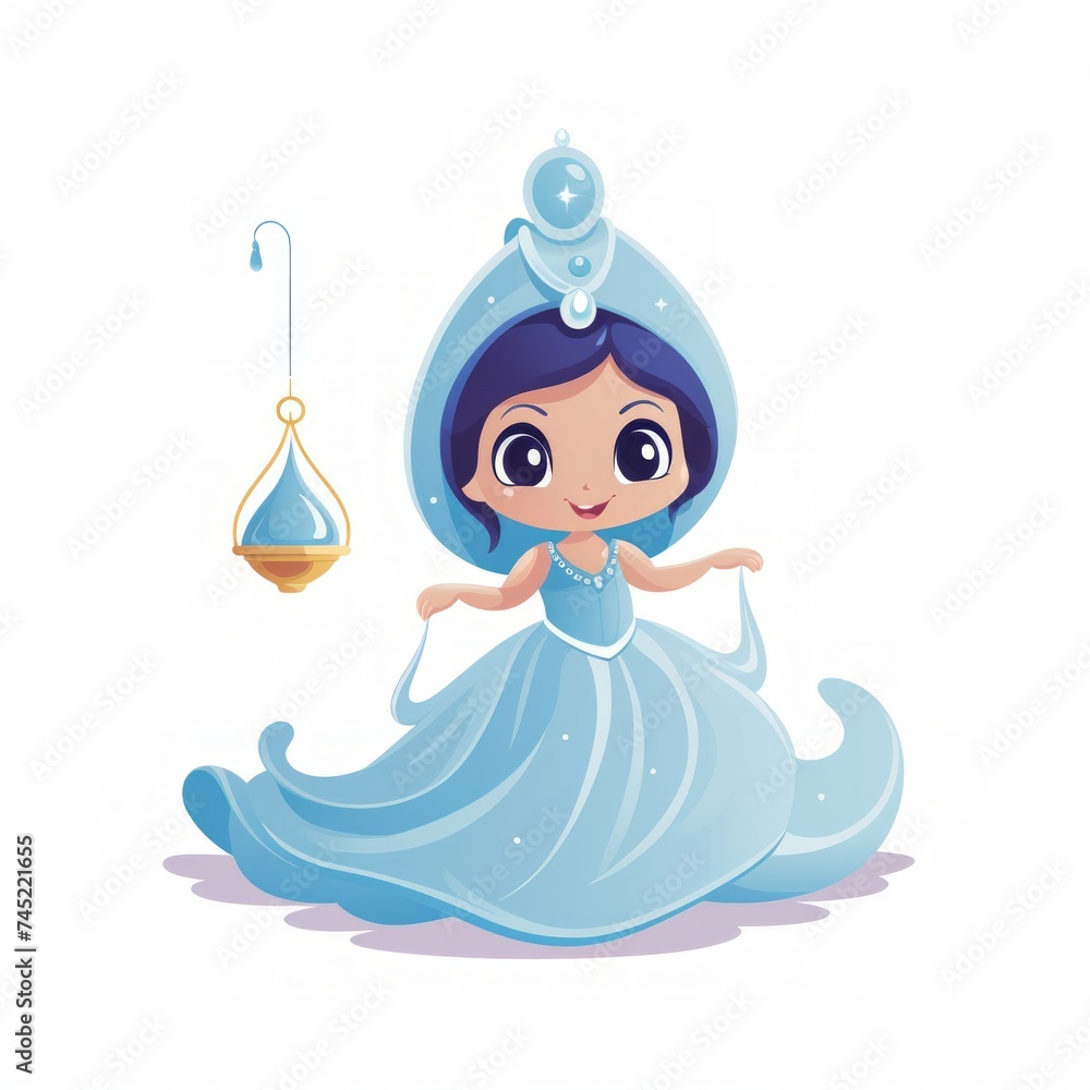 Poster Generative AI A cute miniature genie with a flowing veil and a tiny magical lamp.