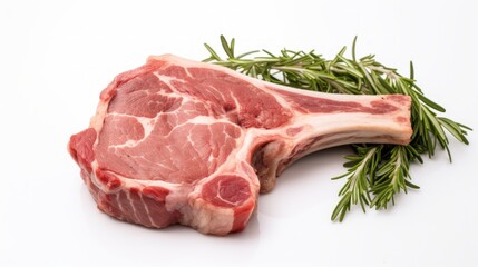 A flavorful lamb shoulder chop captured in a close-up realistic photo against a white background Generative AI