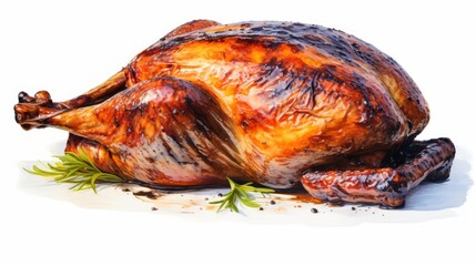 A flavorful turkey thigh captured in a close-up realistic photo against a white background Generative AI - obrazy, fototapety, plakaty
