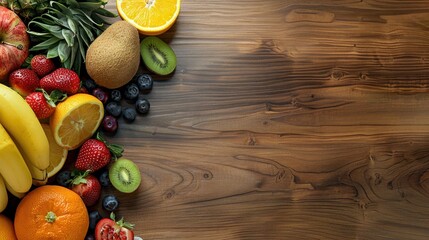Fresh fruit on wooden desk with copy space.
