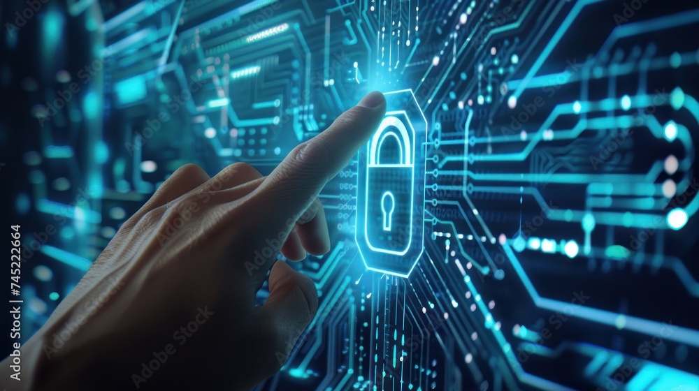 Poster generate a realistic photo representing the core concepts of cyber protection, data security, and in