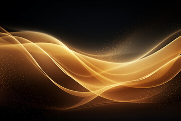 Modern gold wave line smooth and particle abstract on black background