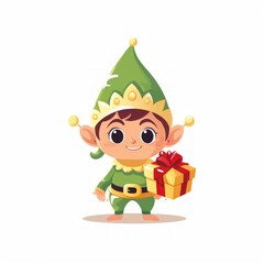 Generative AI A mischievous elf with pointy ears and a jingling bell hat, holding a tiny gift.