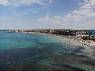 Aerial view of Cala Sa Coma beach in Mallorca Islands, Spain	