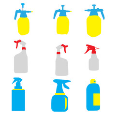 Spray Pistol Cleaner Plastic Bottles. Plastic bottles of cleaning product. bottles of household chemicals and cleaning supplies isolated on white background. cleaning bottle spray