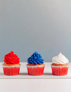 Red, White, and Blue Patriotic Cupcakes, 4th of July, Minimalist, Food Photography