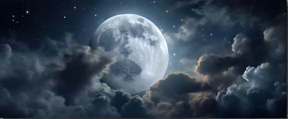 full moon over the clouds - obrazy, fototapety, plakaty