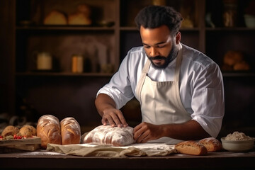 Fototapeta na wymiar Baker Making Bread in Home Bakery