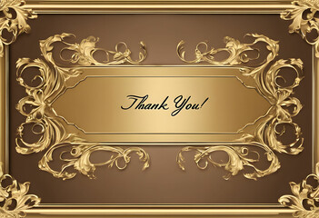 The word "THANK YOU" in an elegant frame on a brown background.