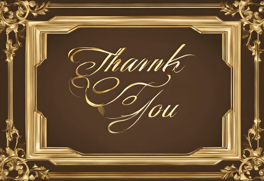 The word "THANK YOU" in an elegant frame on a brown background.
