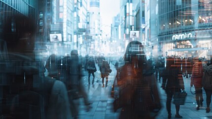 Futuristic busy modern city with mysterious woman AI generated image