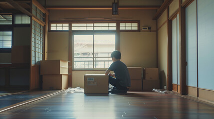 引っ越しで梱包作業する人
