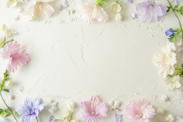 White paper adorned with a delicate flower frame in soft pastel hues