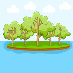 illustration for international water day, trees and islands whose water gives life, can be used for posters, flyers