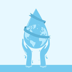 illustration for international water day, the hand that lifts the water droplets on the world globe, can be used for posters, flyers