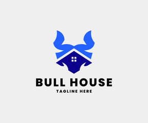 Unique House Bull Head Logo Design for your business