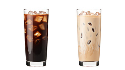 Set of black ice coffee and ice latte coffee  isolated on transparent and white background.PNG image