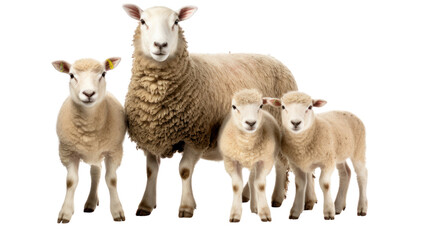 Ewe sheep family isolated on transparent and white background.PNG image