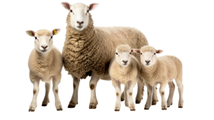 Ewe sheep family isolated on transparent and white background.PNG image