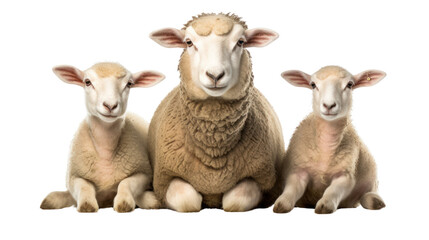Ewe sheep family isolated on transparent and white background.PNG image