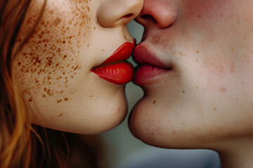 Woman Kissing Man With Freckles