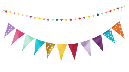 multicolor pennant flags for colorful isolated on transparent and white background.PNG image.