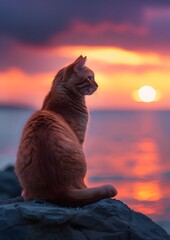 Orange Cat Watching Sunset in Greece