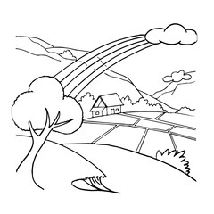 Landscape Panorama, Cartoon, drawing book and coloring image