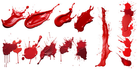 Collection of stroke of red paint isolated on a white background as transparent PNG