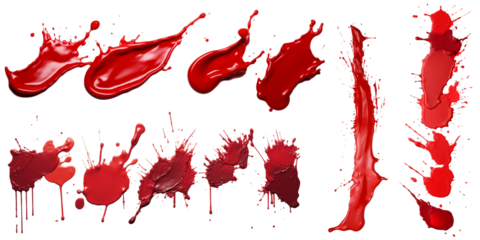 Collection of stroke of red paint isolated on a white background as transparent PNG