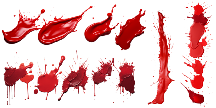 Collection of stroke of red paint isolated on a white background as transparent PNG